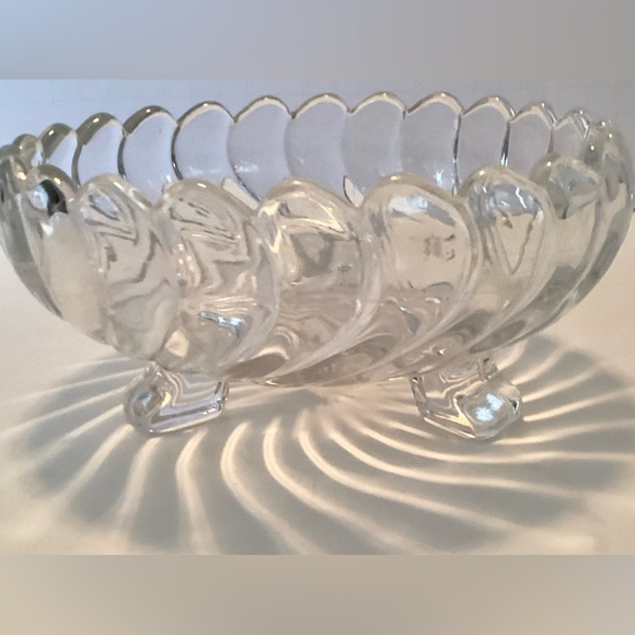 Footed Nut Bowl Clear Fostoria Colony Pattern Swirl Candy Dish - Picture 1 of 6